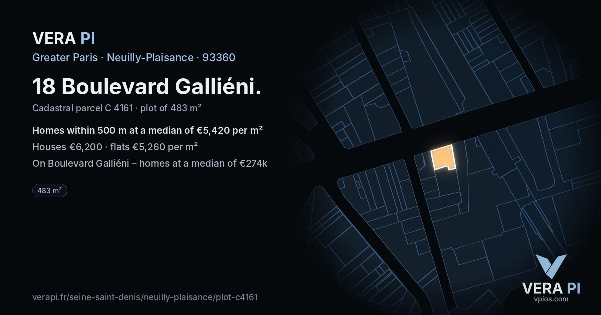 18 Boulevard Galliéni, Neuilly-Plaisance at night – the plot lit, the parcels around coloured by the prices near them