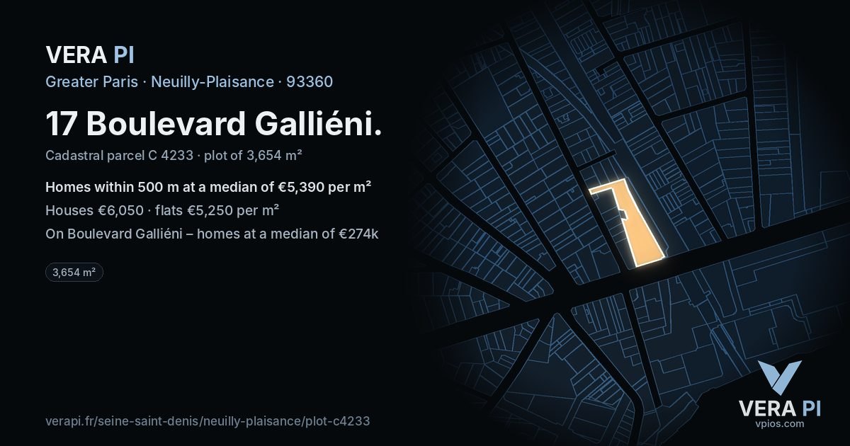 17 Boulevard Galliéni, Neuilly-Plaisance at night – the plot lit, the parcels around coloured by the prices near them