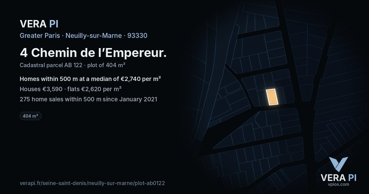 4 Chemin de l’Empereur, Neuilly-sur-Marne at night – the plot lit, the parcels around coloured by the prices near them