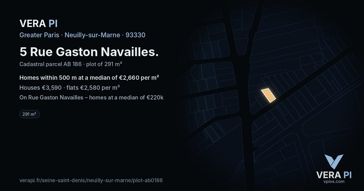 5 Rue Gaston Navailles, Neuilly-sur-Marne at night – the plot lit, the parcels around coloured by the prices near them