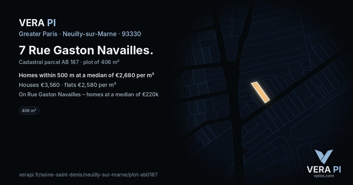 7 Rue Gaston Navailles, Neuilly-sur-Marne at night – the plot lit, the parcels around coloured by the prices near them