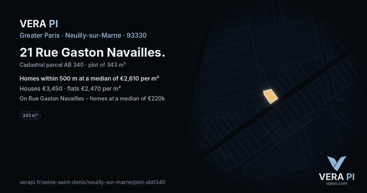 21 Rue Gaston Navailles, Neuilly-sur-Marne at night – the plot lit, the parcels around coloured by the prices near them