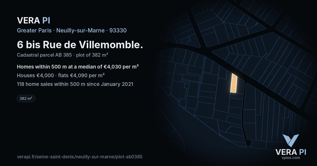 6 bis Rue de Villemomble, Neuilly-sur-Marne at night – the plot lit, the parcels around coloured by the prices near them