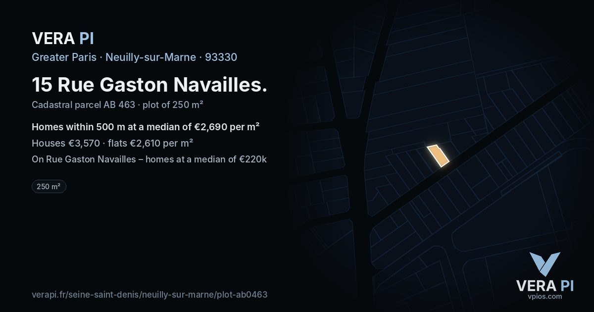15 Rue Gaston Navailles, Neuilly-sur-Marne at night – the plot lit, the parcels around coloured by the prices near them