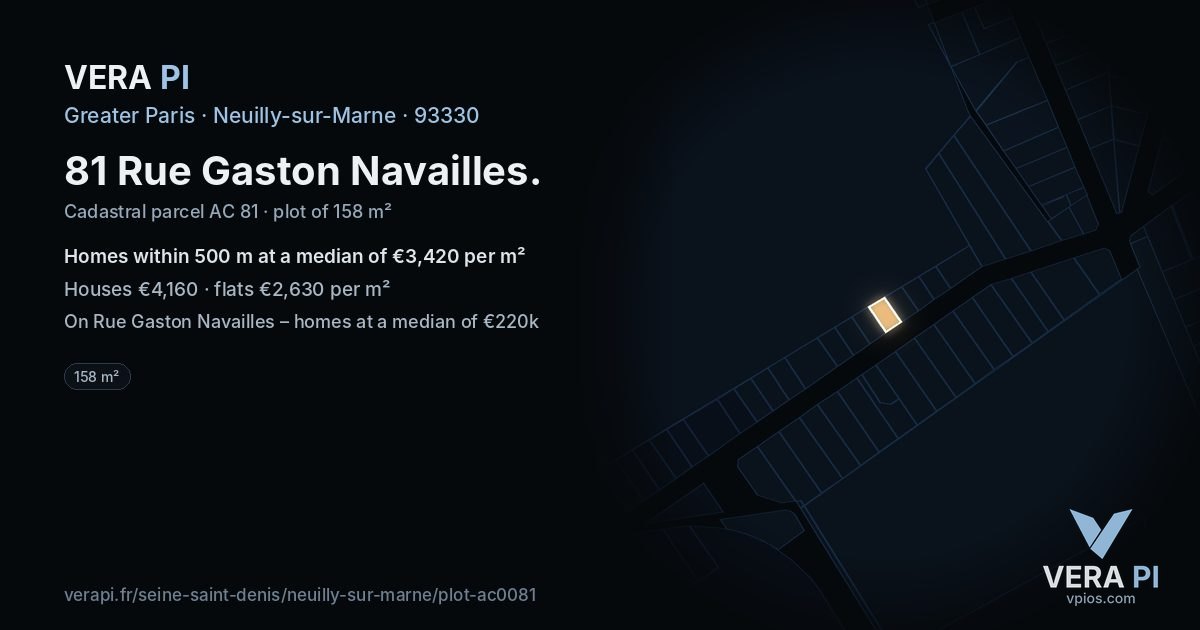 81 Rue Gaston Navailles, Neuilly-sur-Marne at night – the plot lit, the parcels around coloured by the prices near them