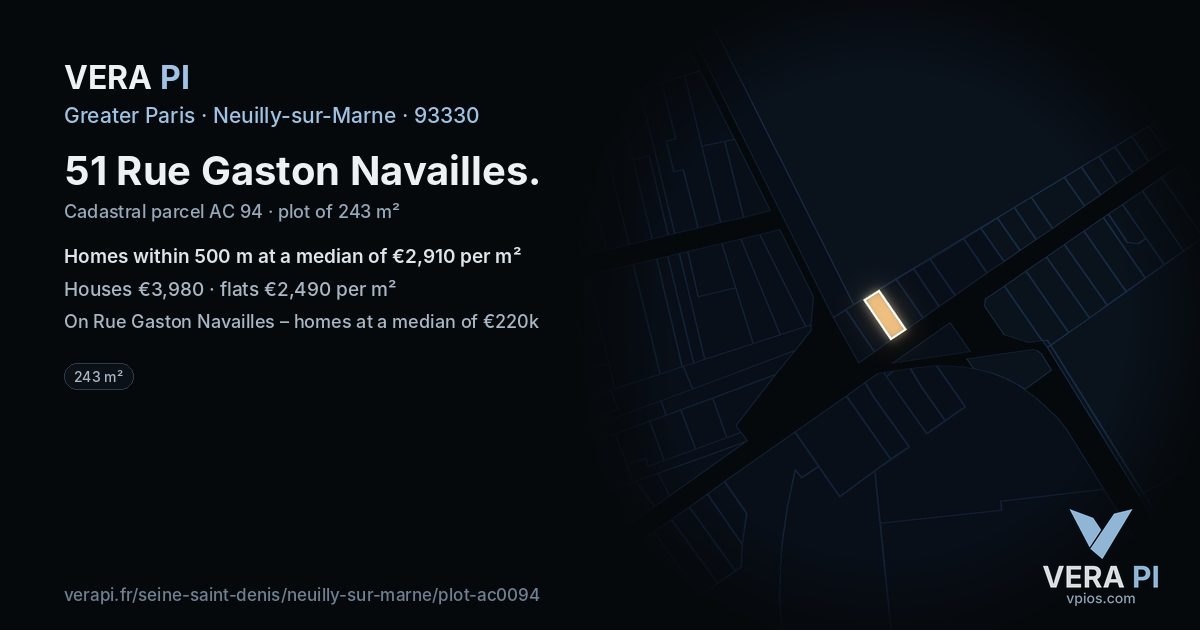 51 Rue Gaston Navailles, Neuilly-sur-Marne at night – the plot lit, the parcels around coloured by the prices near them
