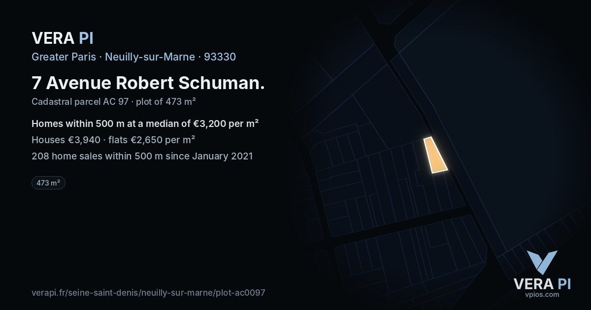 7 Avenue Robert Schuman, Neuilly-sur-Marne at night – the plot lit, the parcels around coloured by the prices near them