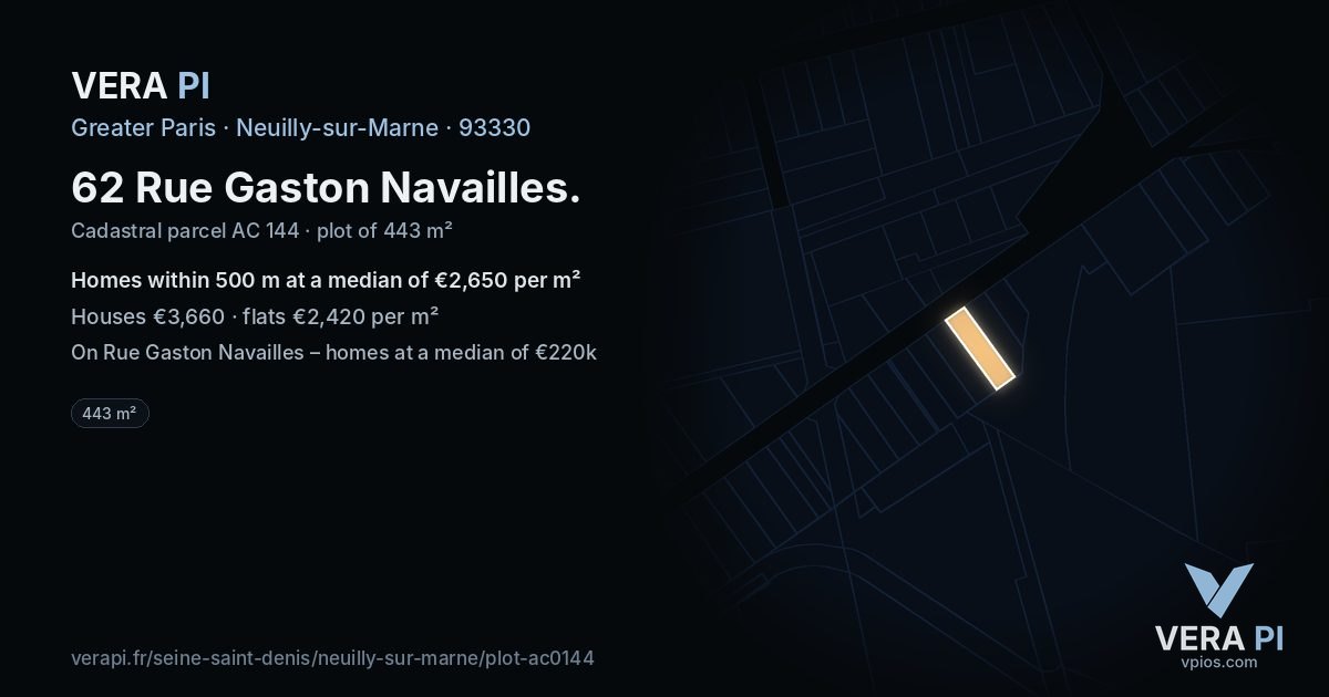 62 Rue Gaston Navailles, Neuilly-sur-Marne at night – the plot lit, the parcels around coloured by the prices near them