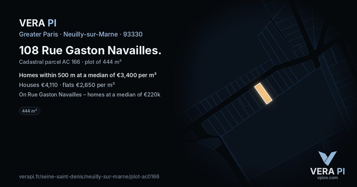 108 Rue Gaston Navailles, Neuilly-sur-Marne at night – the plot lit, the parcels around coloured by the prices near them