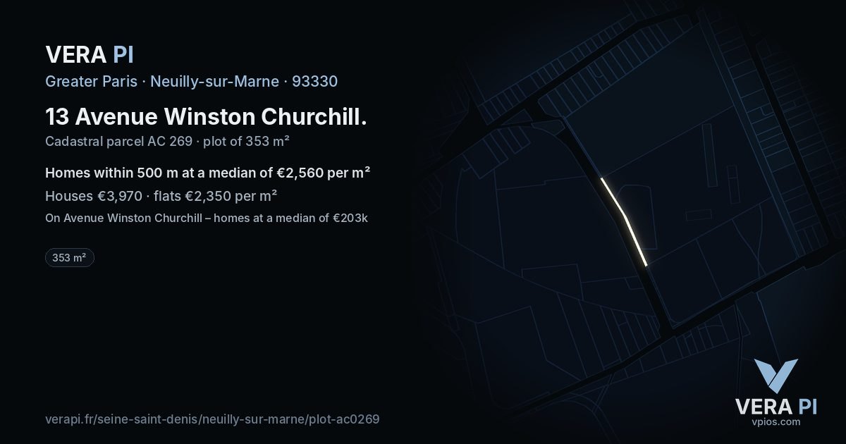 13 Avenue Winston Churchill, Neuilly-sur-Marne at night – the plot lit, the parcels around coloured by the prices near them