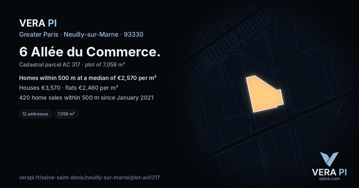 6 Allée du Commerce, Neuilly-sur-Marne at night – the plot lit, the parcels around coloured by the prices near them