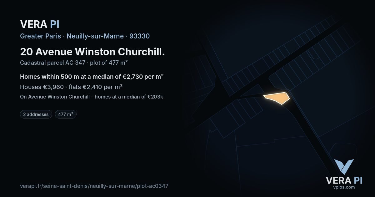 20 Avenue Winston Churchill, Neuilly-sur-Marne at night – the plot lit, the parcels around coloured by the prices near them