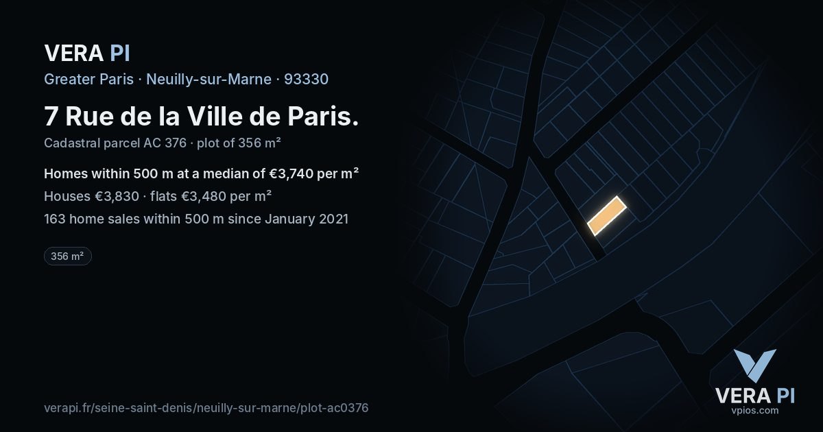 7 Rue de la Ville de Paris, Neuilly-sur-Marne at night – the plot lit, the parcels around coloured by the prices near them
