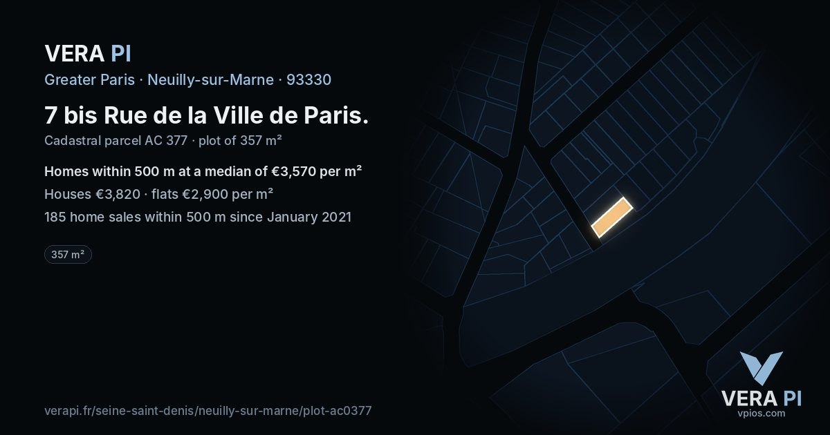 7 bis Rue de la Ville de Paris, Neuilly-sur-Marne at night – the plot lit, the parcels around coloured by the prices near them