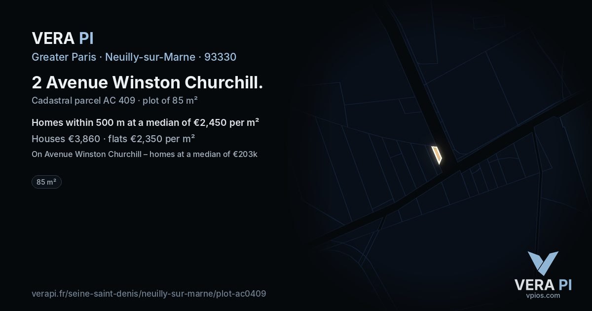 2 Avenue Winston Churchill, Neuilly-sur-Marne at night – the plot lit, the parcels around coloured by the prices near them