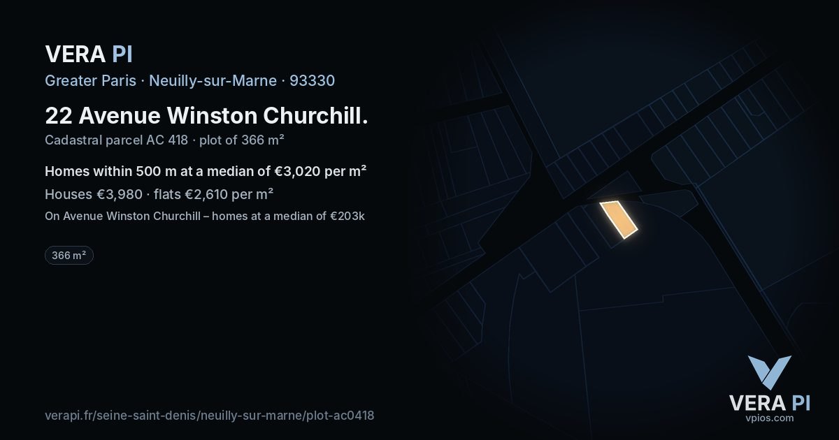 22 Avenue Winston Churchill, Neuilly-sur-Marne at night – the plot lit, the parcels around coloured by the prices near them