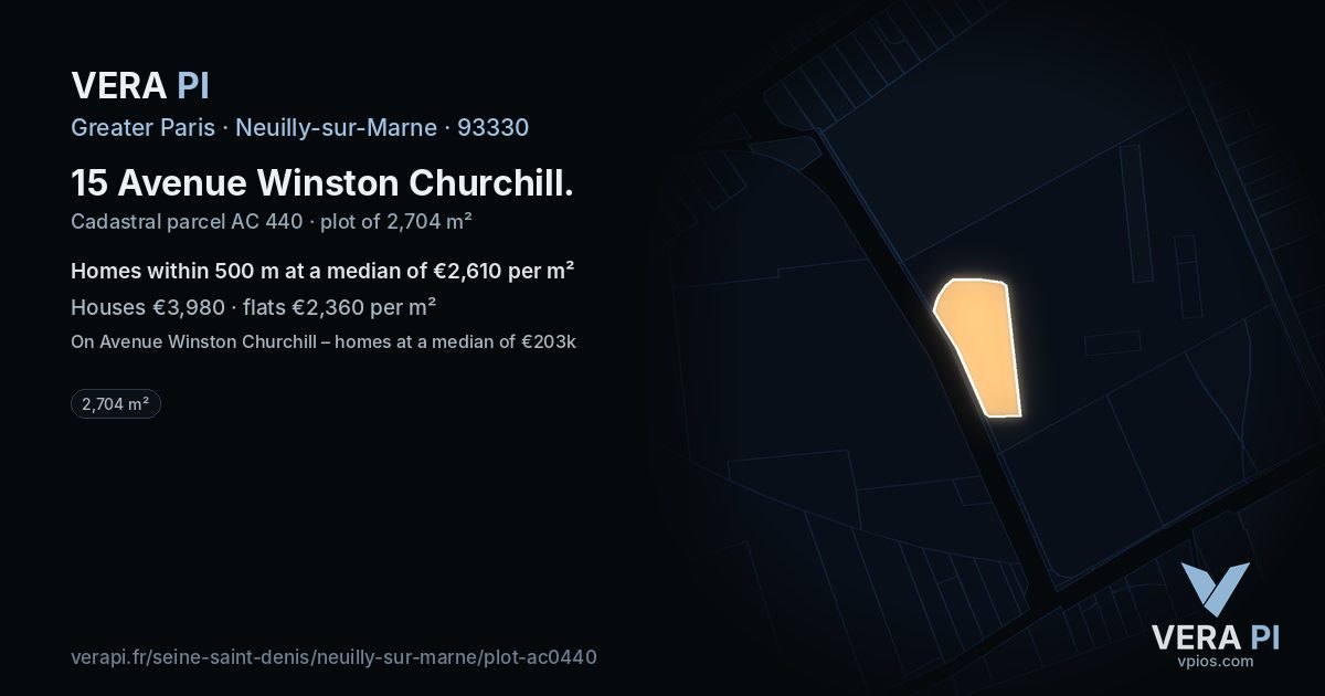 15 Avenue Winston Churchill, Neuilly-sur-Marne at night – the plot lit, the parcels around coloured by the prices near them