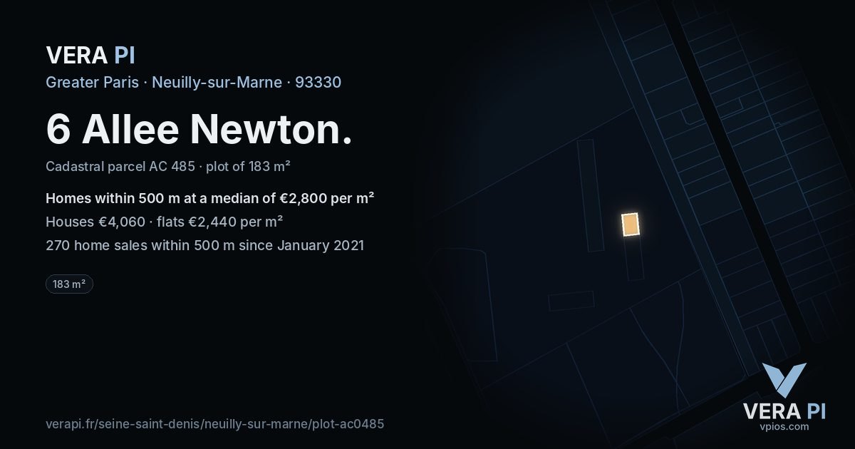 6 Allee Newton, Neuilly-sur-Marne at night – the plot lit, the parcels around coloured by the prices near them