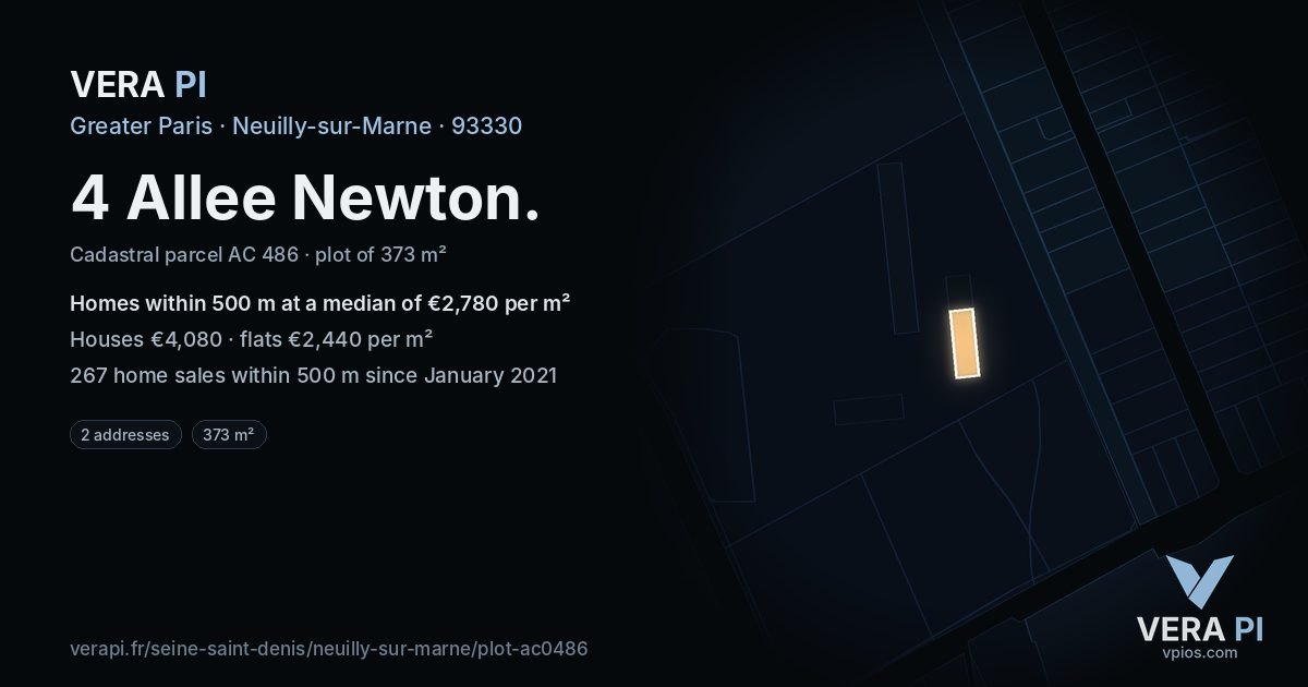 4 Allee Newton, Neuilly-sur-Marne at night – the plot lit, the parcels around coloured by the prices near them
