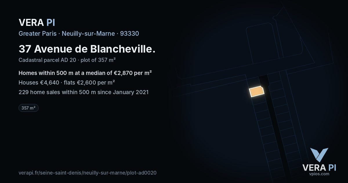 37 Avenue de Blancheville, Neuilly-sur-Marne at night – the plot lit, the parcels around coloured by the prices near them