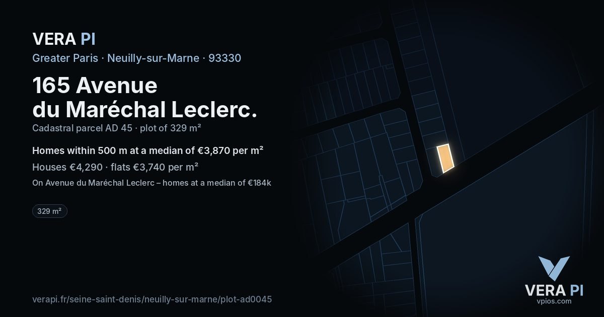165 Avenue du Maréchal Leclerc, Neuilly-sur-Marne at night – the plot lit, the parcels around coloured by the prices near them