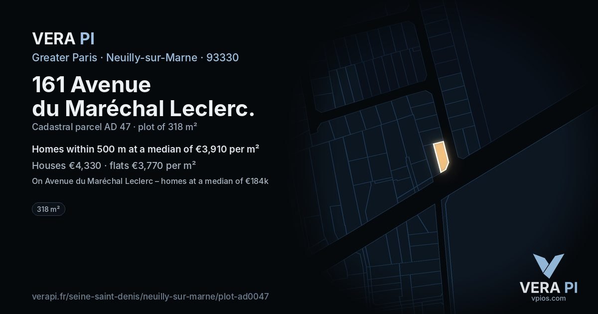161 Avenue du Maréchal Leclerc, Neuilly-sur-Marne at night – the plot lit, the parcels around coloured by the prices near them