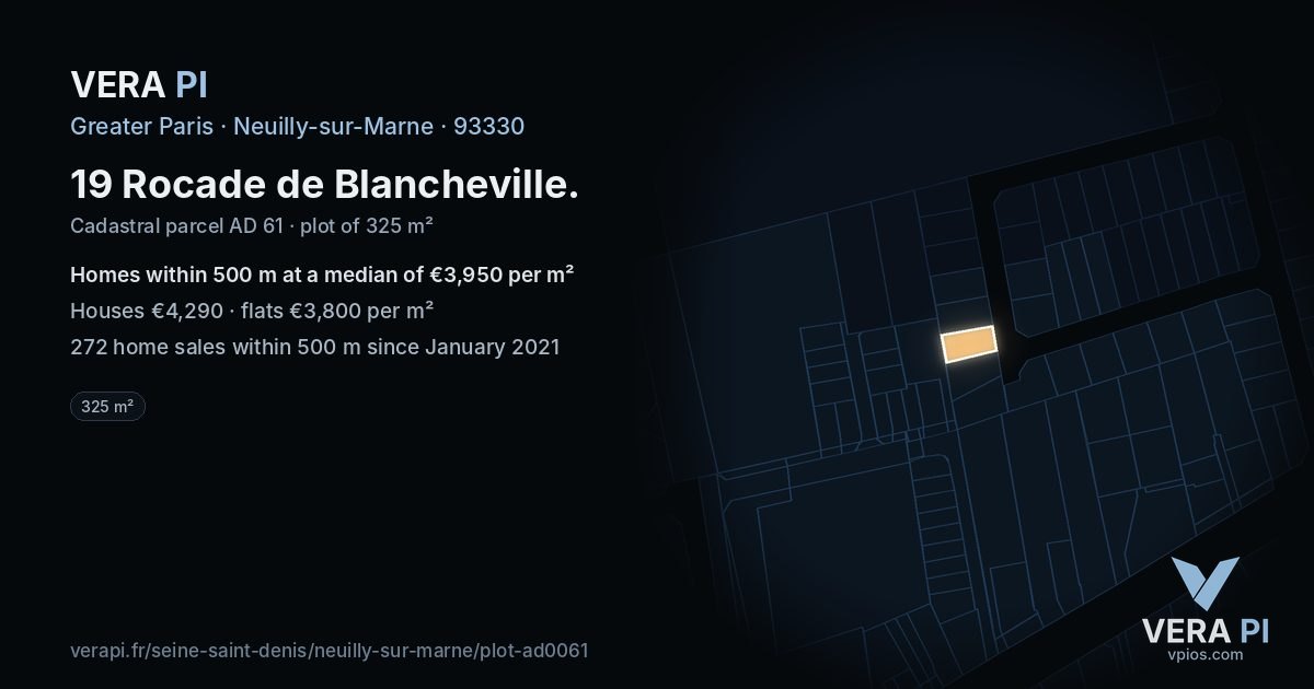 19 Rocade de Blancheville, Neuilly-sur-Marne at night – the plot lit, the parcels around coloured by the prices near them