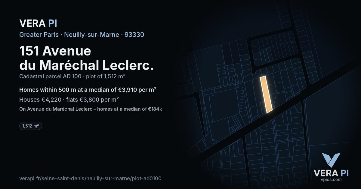 151 Avenue du Maréchal Leclerc, Neuilly-sur-Marne at night – the plot lit, the parcels around coloured by the prices near them