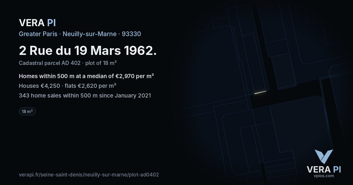 2 Rue du 19 Mars 1962, Neuilly-sur-Marne at night – the plot lit, the parcels around coloured by the prices near them