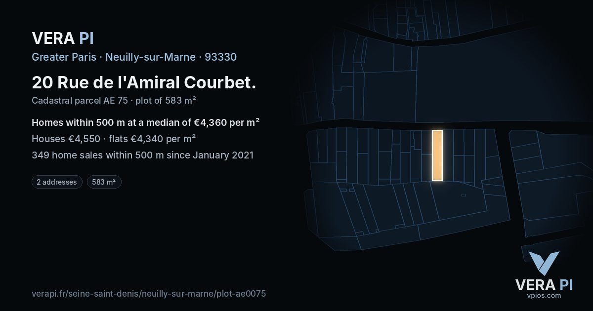 20 Rue de l'Amiral Courbet, Neuilly-sur-Marne at night – the plot lit, the parcels around coloured by the prices near them