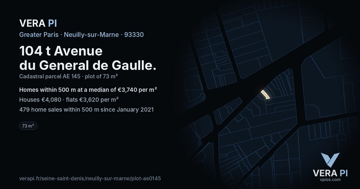 104 t Avenue du General de Gaulle, Neuilly-sur-Marne at night – the plot lit, the parcels around coloured by the prices near them