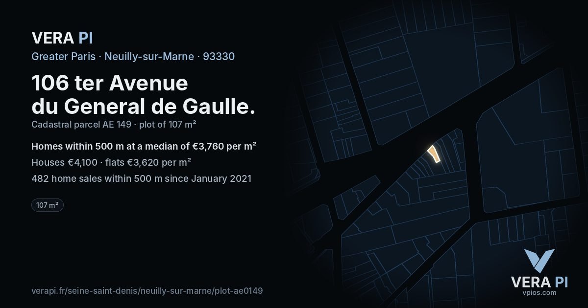 106 ter Avenue du General de Gaulle, Neuilly-sur-Marne at night – the plot lit, the parcels around coloured by the prices near them