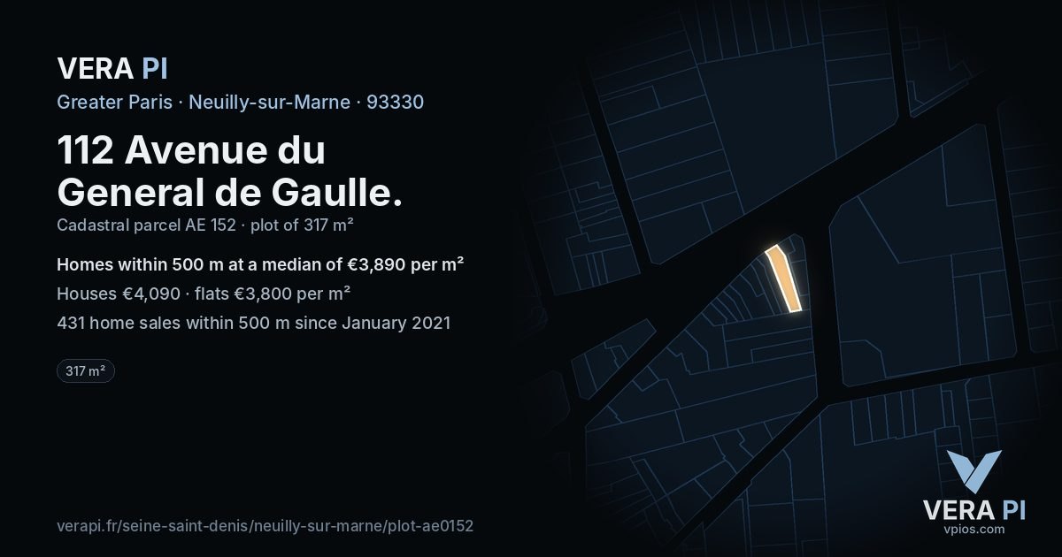 112 Avenue du General de Gaulle, Neuilly-sur-Marne at night – the plot lit, the parcels around coloured by the prices near them
