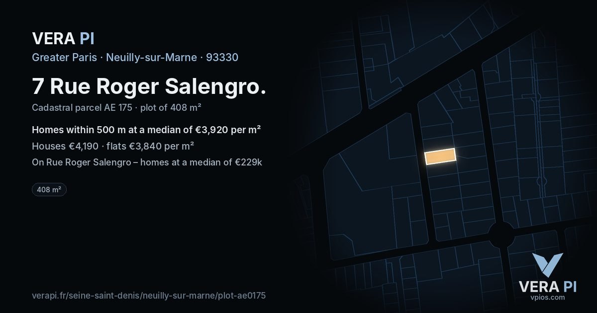 7 Rue Roger Salengro, Neuilly-sur-Marne at night – the plot lit, the parcels around coloured by the prices near them