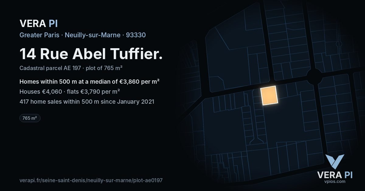 14 Rue Abel Tuffier, Neuilly-sur-Marne at night – the plot lit, the parcels around coloured by the prices near them
