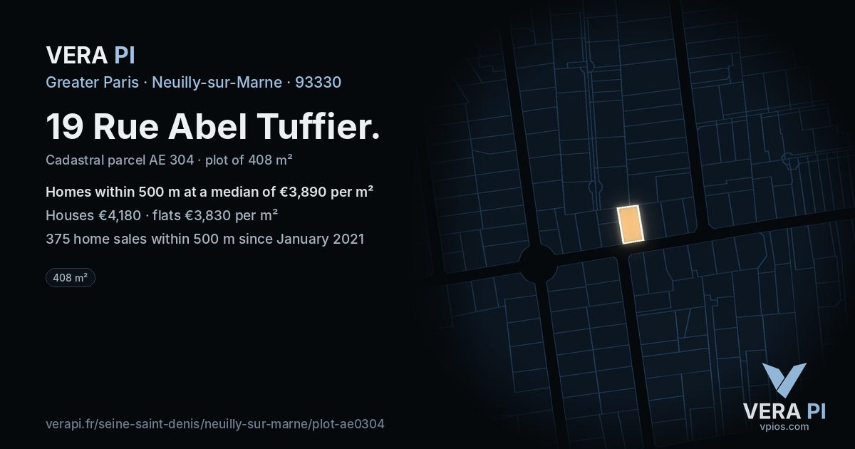 19 Rue Abel Tuffier, Neuilly-sur-Marne at night – the plot lit, the parcels around coloured by the prices near them
