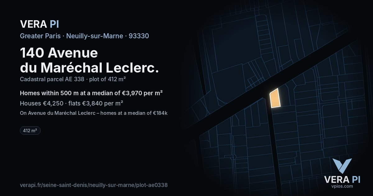 140 Avenue du Maréchal Leclerc, Neuilly-sur-Marne at night – the plot lit, the parcels around coloured by the prices near them