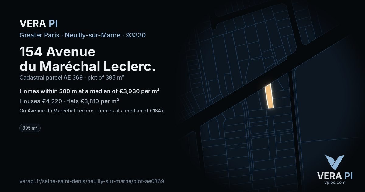 154 Avenue du Maréchal Leclerc, Neuilly-sur-Marne at night – the plot lit, the parcels around coloured by the prices near them