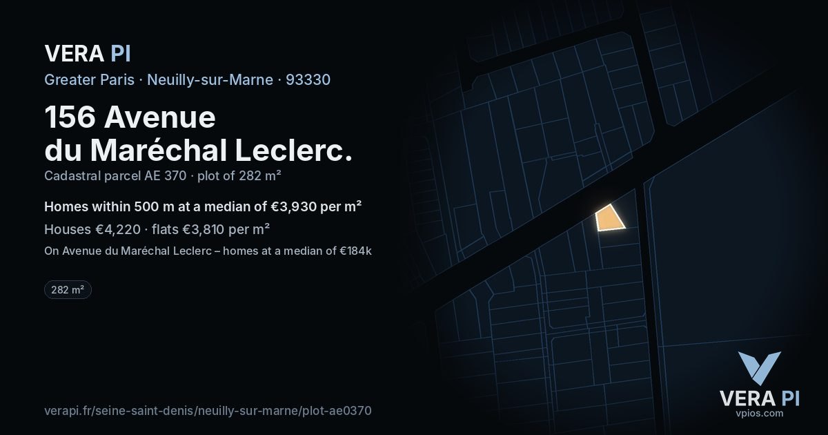 156 Avenue du Maréchal Leclerc, Neuilly-sur-Marne at night – the plot lit, the parcels around coloured by the prices near them