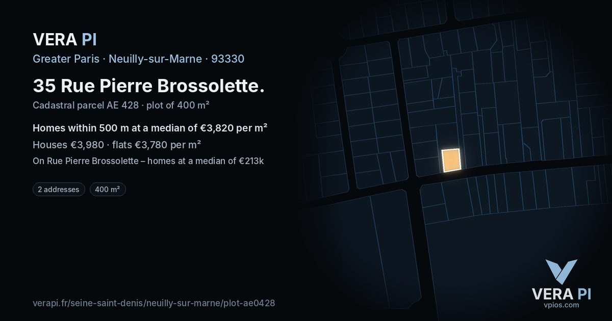 35 Rue Pierre Brossolette, Neuilly-sur-Marne at night – the plot lit, the parcels around coloured by the prices near them
