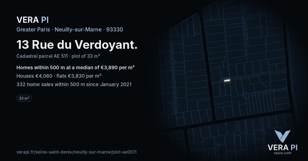 13 Rue du Verdoyant, Neuilly-sur-Marne at night – the plot lit, the parcels around coloured by the prices near them