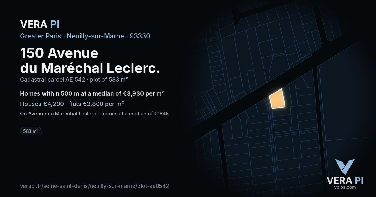 150 Avenue du Maréchal Leclerc, Neuilly-sur-Marne at night – the plot lit, the parcels around coloured by the prices near them
