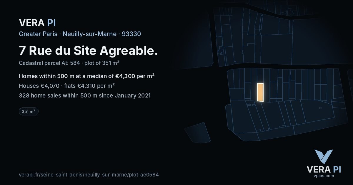 7 Rue du Site Agreable, Neuilly-sur-Marne at night – the plot lit, the parcels around coloured by the prices near them