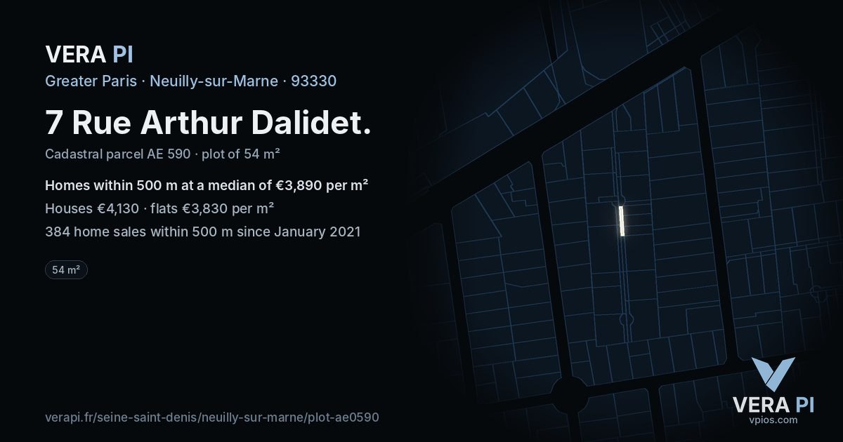 7 Rue Arthur Dalidet, Neuilly-sur-Marne at night – the plot lit, the parcels around coloured by the prices near them