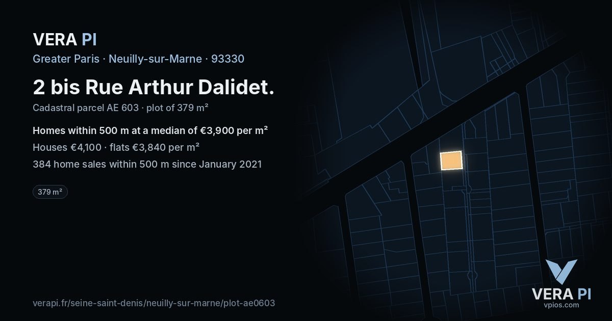 2 bis Rue Arthur Dalidet, Neuilly-sur-Marne at night – the plot lit, the parcels around coloured by the prices near them