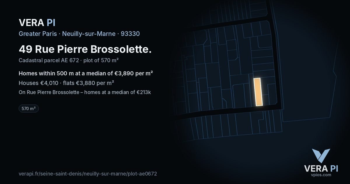 49 Rue Pierre Brossolette, Neuilly-sur-Marne at night – the plot lit, the parcels around coloured by the prices near them