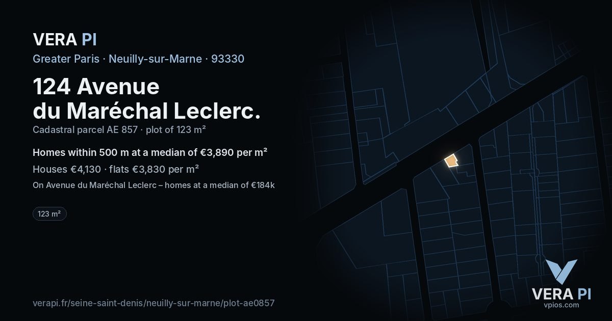 124 Avenue du Maréchal Leclerc, Neuilly-sur-Marne at night – the plot lit, the parcels around coloured by the prices near them