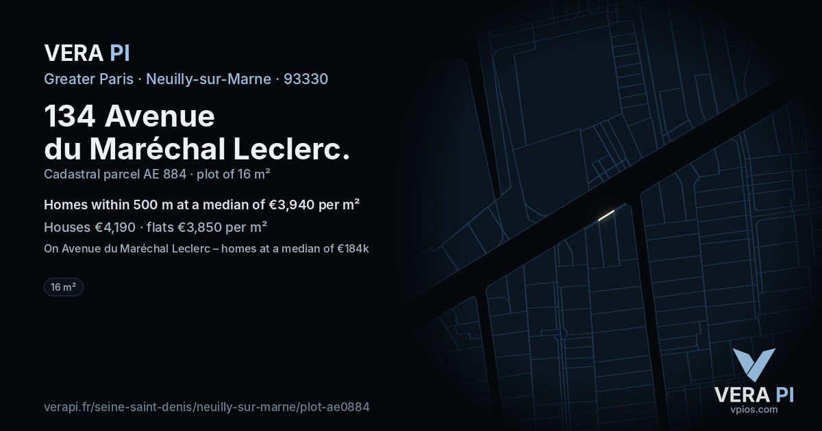 134 Avenue du Maréchal Leclerc, Neuilly-sur-Marne at night – the plot lit, the parcels around coloured by the prices near them