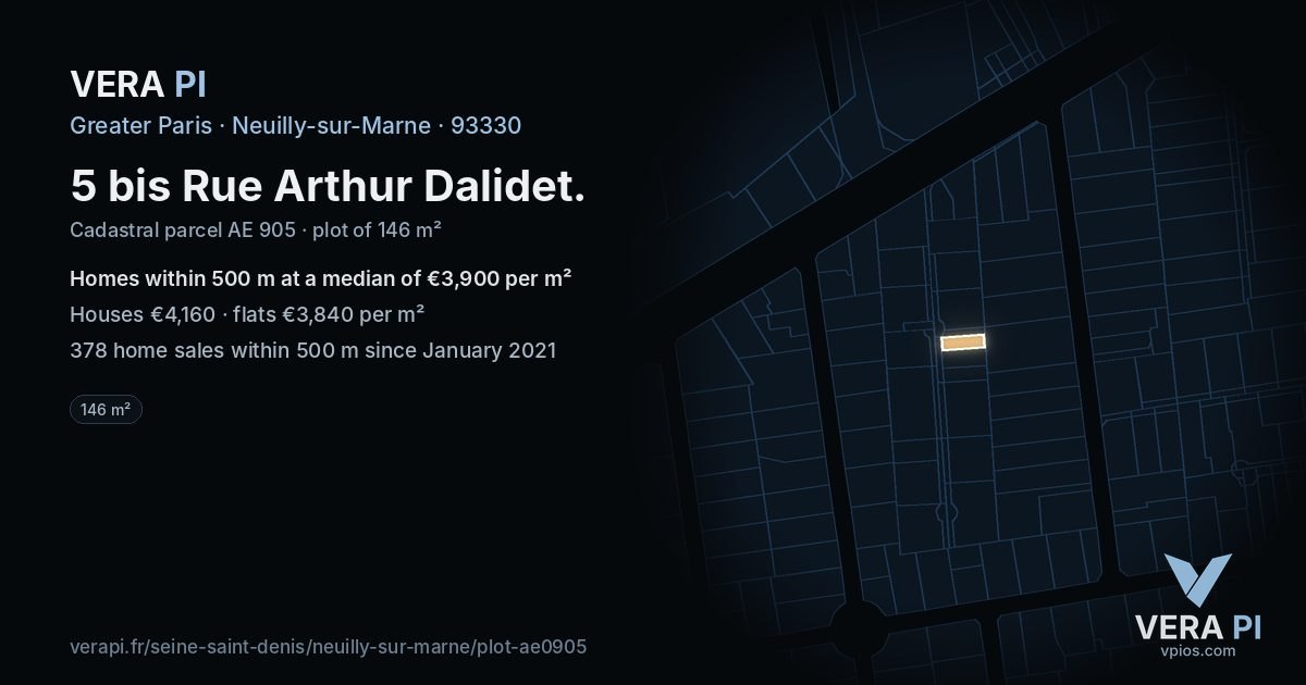 5 bis Rue Arthur Dalidet, Neuilly-sur-Marne at night – the plot lit, the parcels around coloured by the prices near them