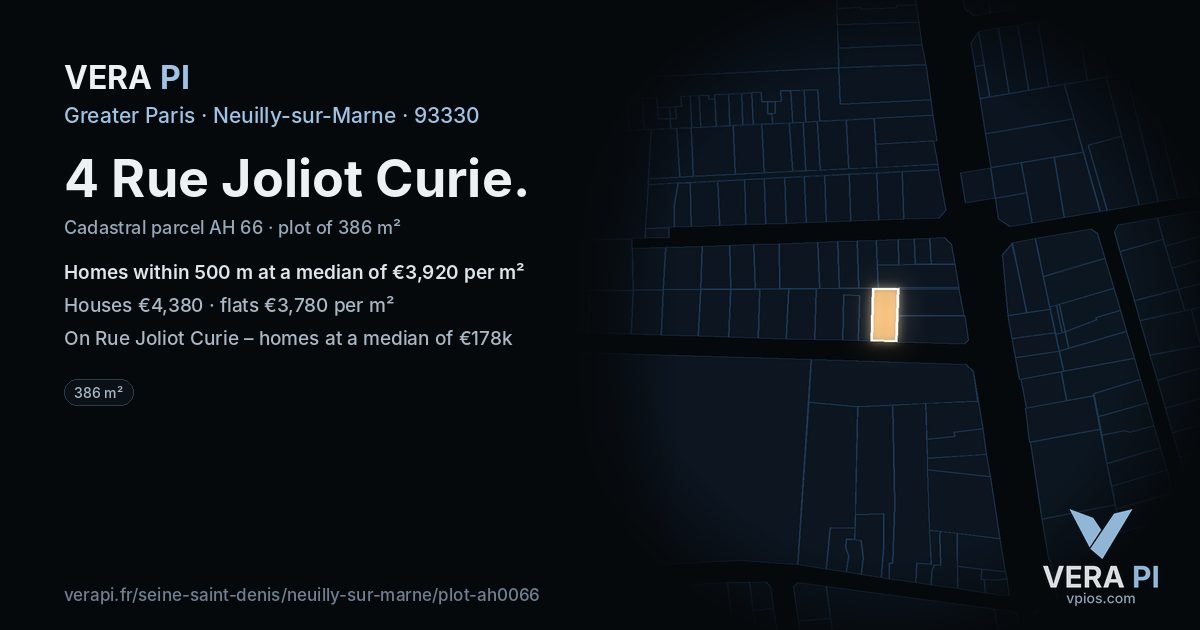 4 Rue Joliot Curie, Neuilly-sur-Marne at night – the plot lit, the parcels around coloured by the prices near them